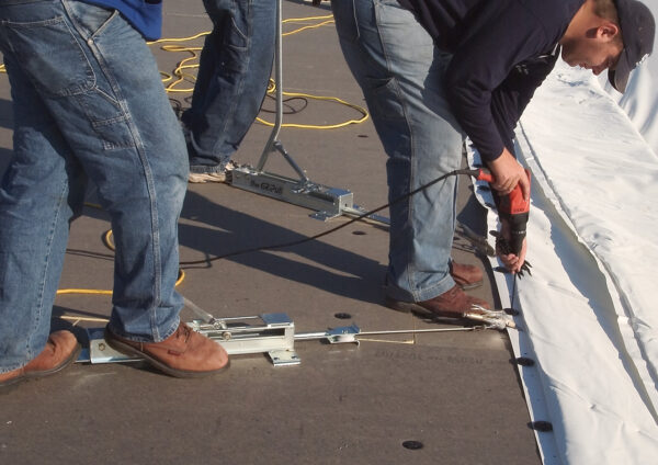 Men working on roof.